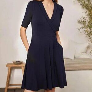NEW NWT Boden Fixed Wrap Jersey Dress Collar Navy Knit size 10Long